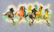 Running Horses Painting Self Adhesive Sticker For Wardrobe