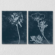 White flower blue Set of 2