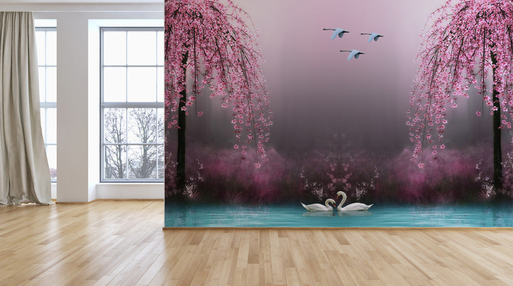 Tropical Beautiful Swans Wallpaper