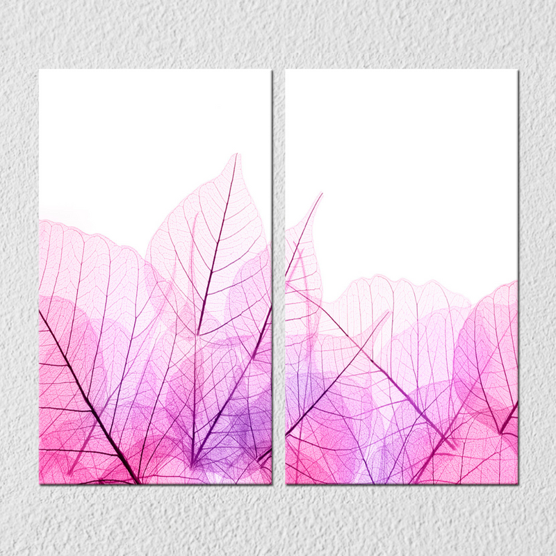 Pink Leaf Silhouette Wall art, Set Of 2