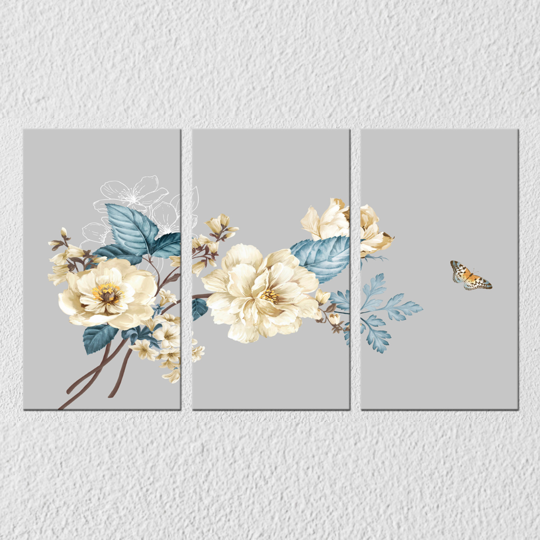 White Flower And Butterfly, Set Of 3