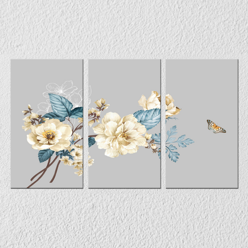 White Flower And Butterfly, Set Of 3