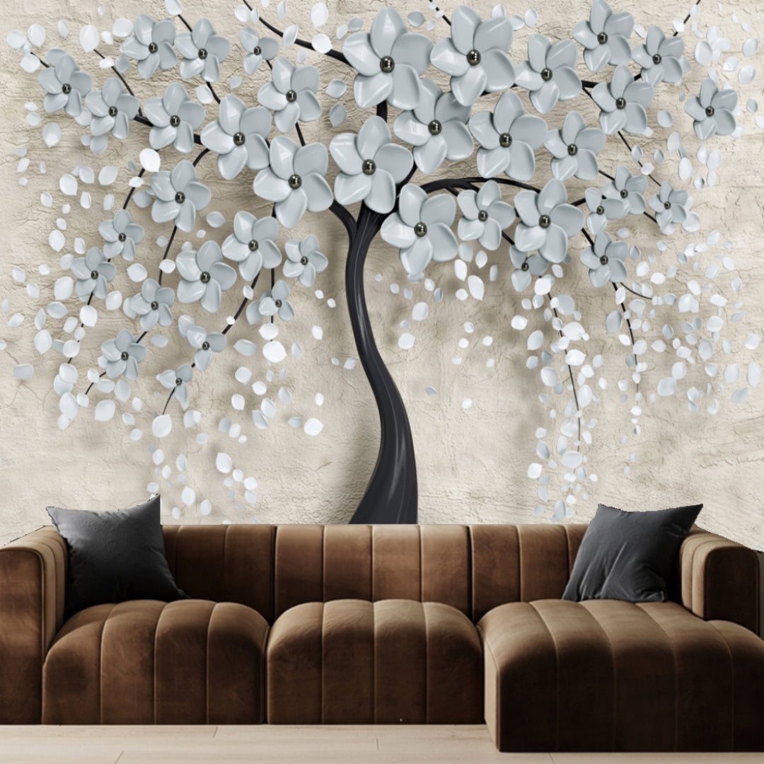 White 3D Flowers Customize Wallpaper