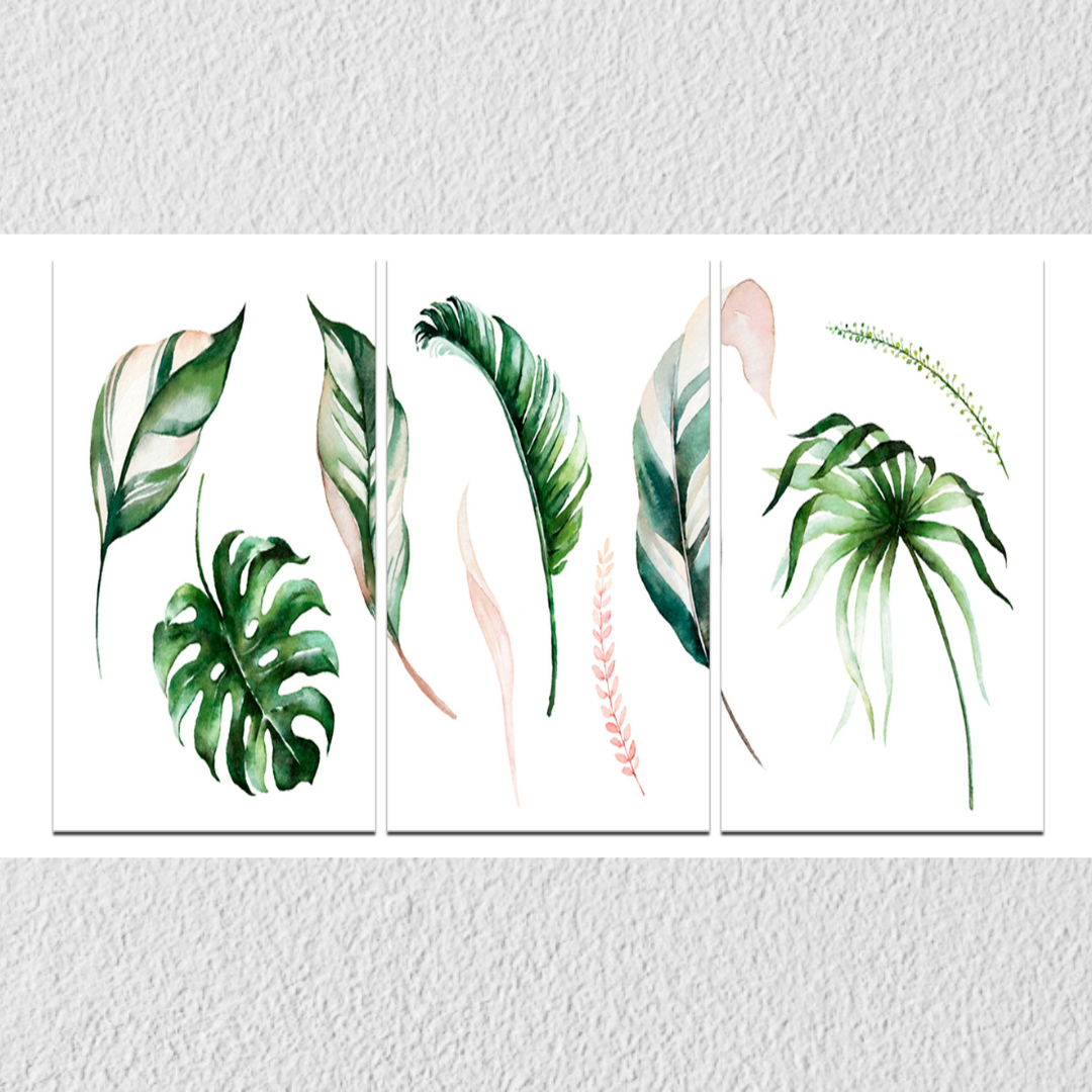 Dark Green Foliage Wall Art, Set Of 3