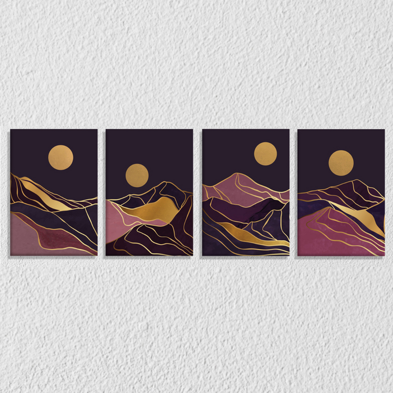 Gold And Pink Mountain, Set Of 4