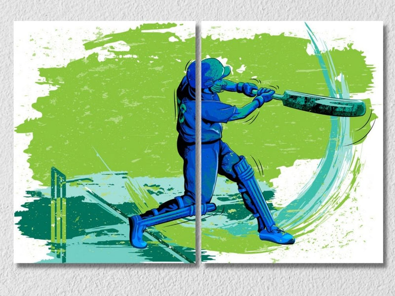 Cricket Batsman Wall Art, Set Of 2