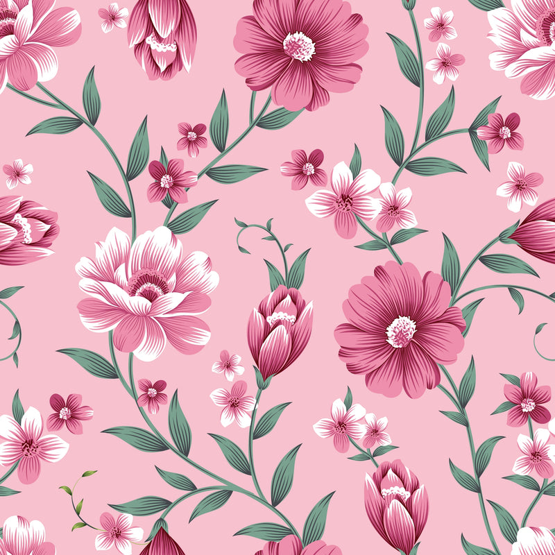 Pink Flowers Self Adhesive Sticker For Cabinet
