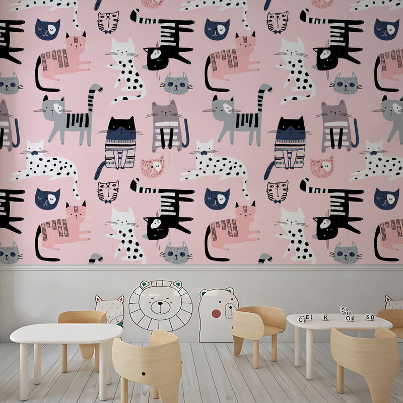 Cats Doodle School Wallpaper