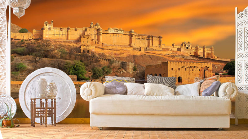 Amber Palace Orange Sky Rajasthan Wallpaper