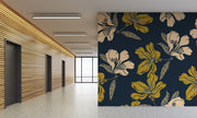 Tropical Floral Dark Blue Background Wallpaper