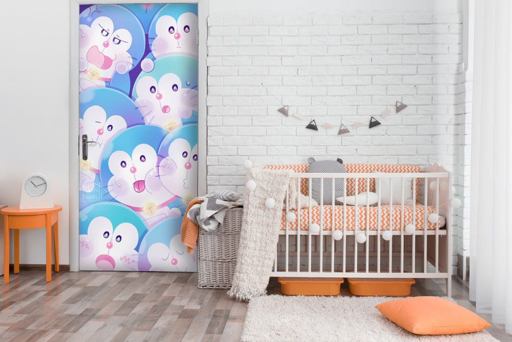 Doremon Cartoon Faces Self Adhesive Sticker For Door