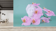 Woman With Pink Flowers Antique Wallpaper