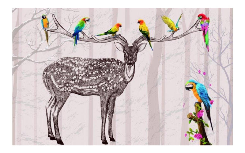 Parrots On Deer Wallpaper
