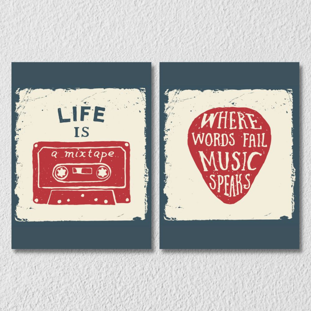 Vintage Music Quote Wall Art, Set Of 2