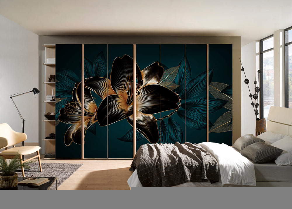Black Leaf Plant Self Adhesive Sticker For Wardrobe