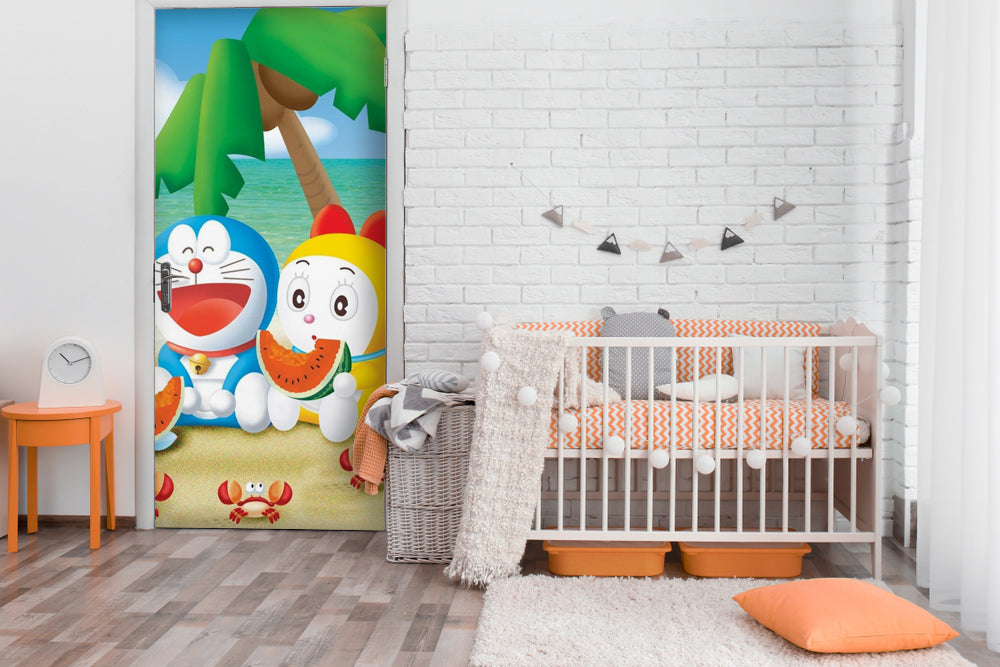 Doremon And Dorami Anime Self Adhesive Sticker For Door
