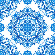Blue White Hand Drawn Ceiling Wallpaper