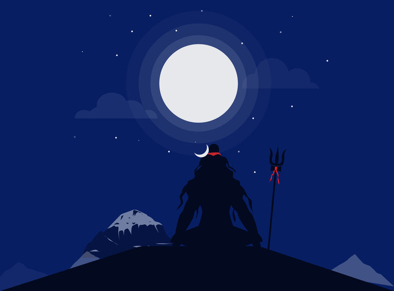 Shiv With Moon Painting Self Adhesive Sticker Poster