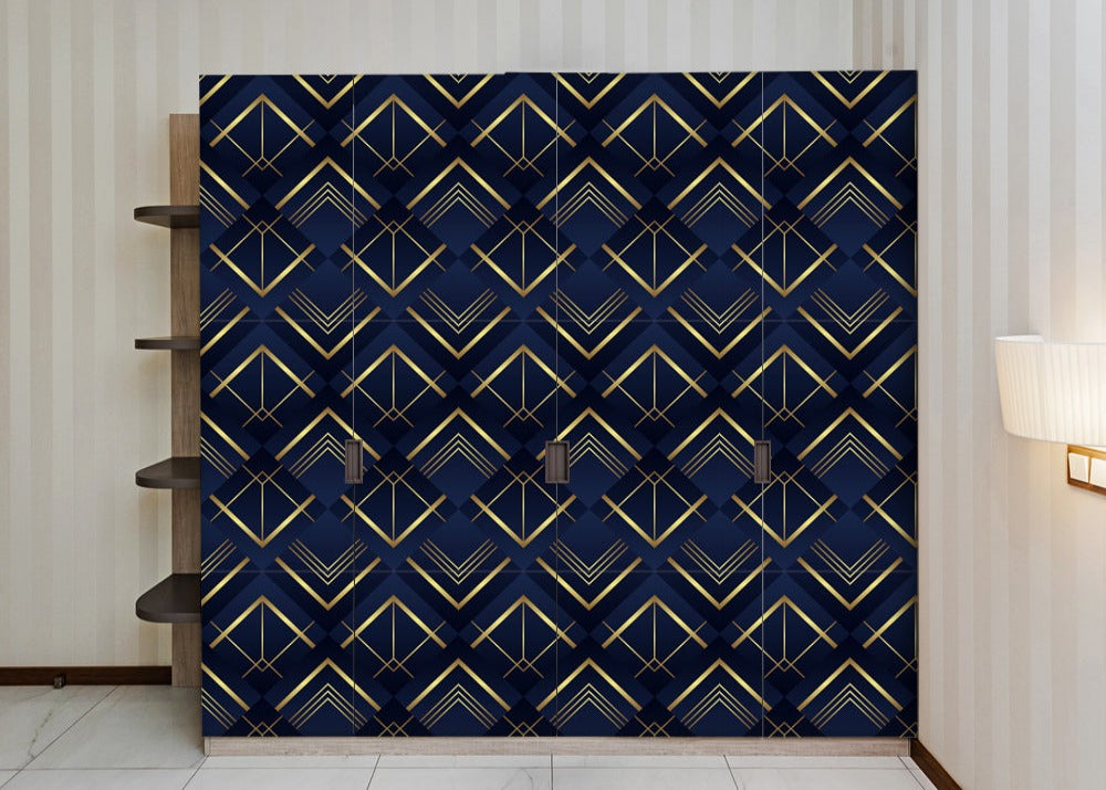 Blue Gold 3D Self Adhesive Sticker For Wardrobe
