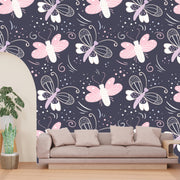 Pink & White Butterfly With Blue Wallpaper