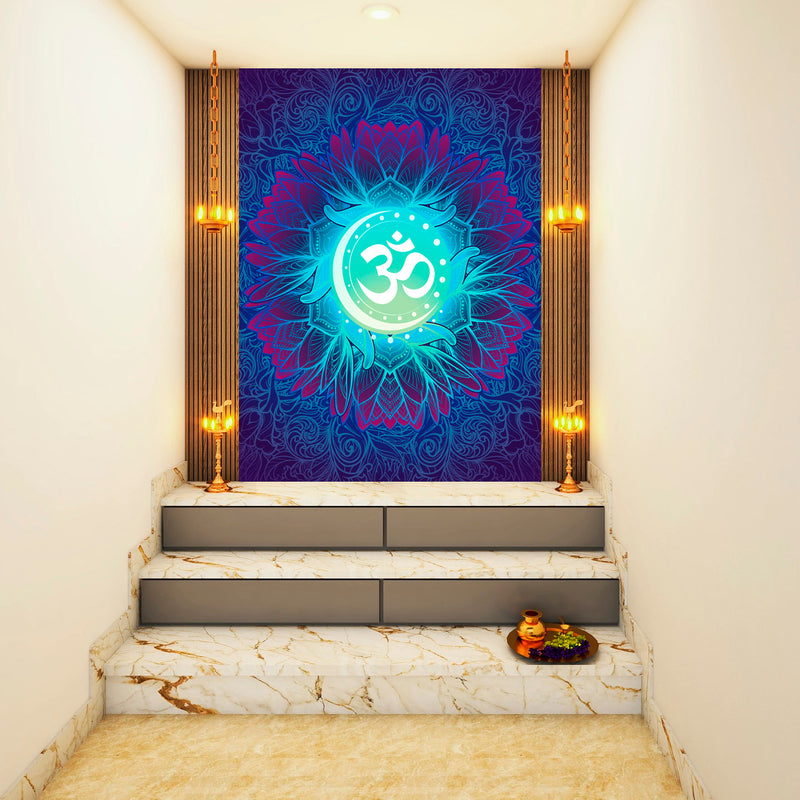 Om In Blue Self Adhesive Sticker Poster