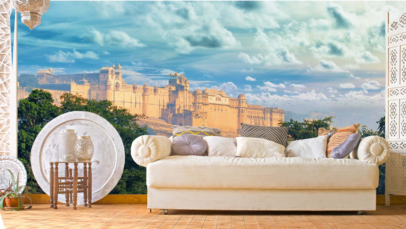 Heavy Clouds Amber Palace Rajasthan Wallpaper