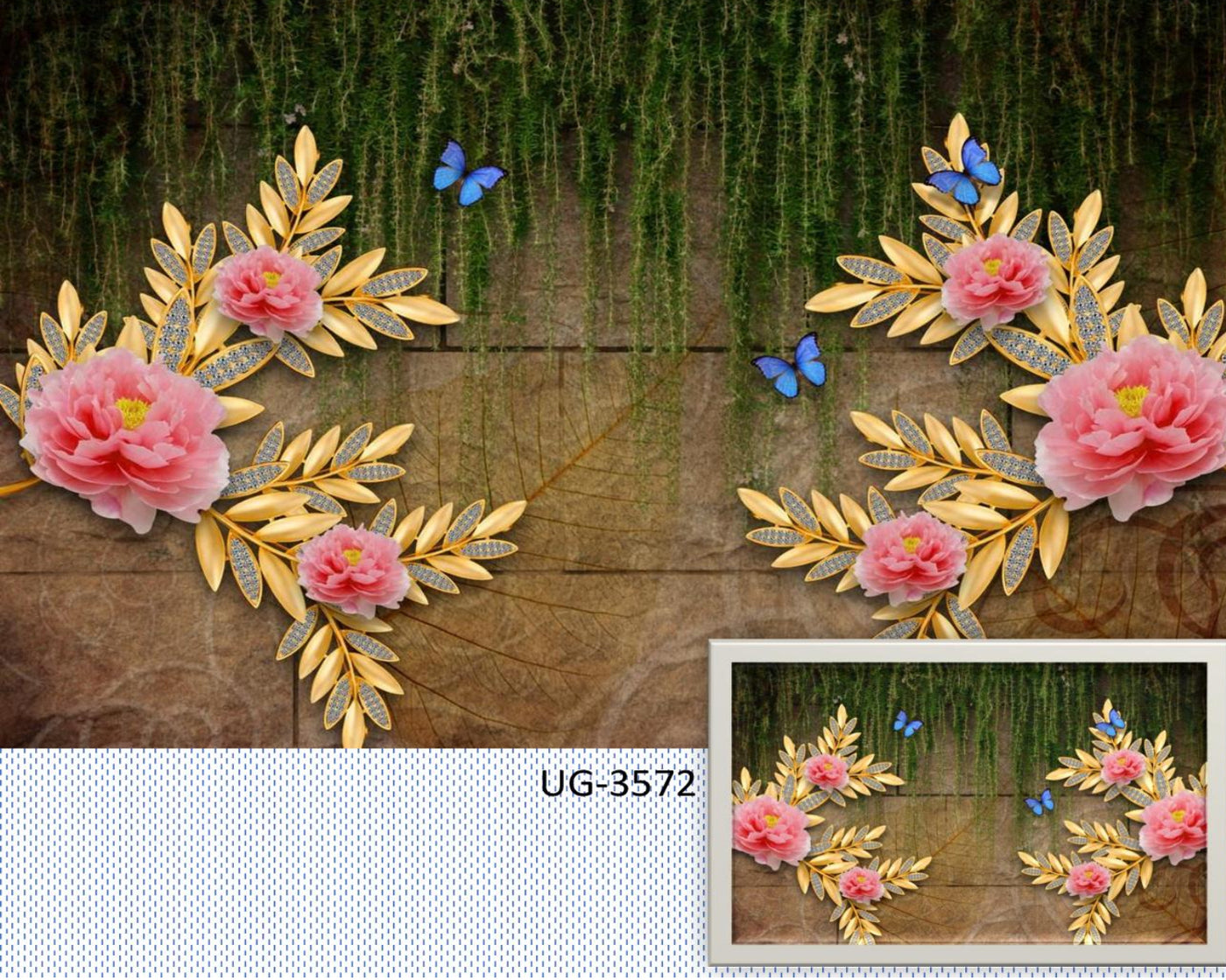 Pink flower with golden leaves art