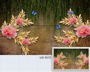 Pink flower with golden leaves art
