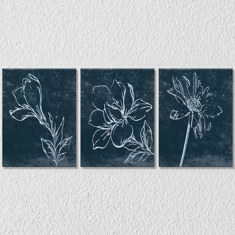 Blue white print flower Set of 3