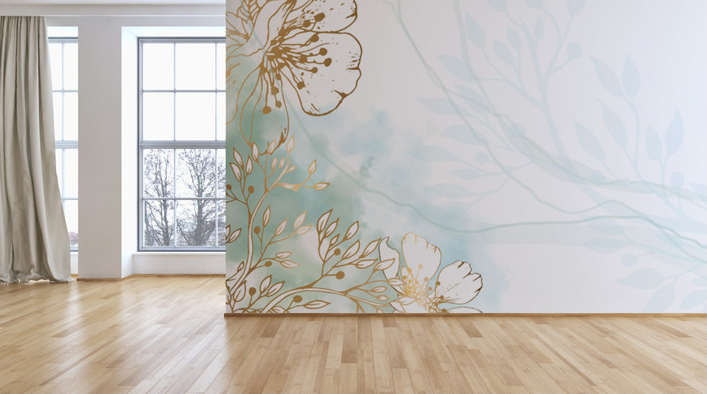 Tropical Shade of Blue Floral Wallpaper