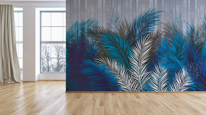 Tropical Blue Ferns Wallpaper