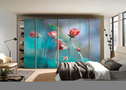 Pink Flowers Self Adhesive Sticker For Wardrobe