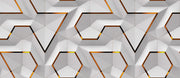 White 3D Pattern With Golden Line Self Adhesive Sticker For Wardrobe