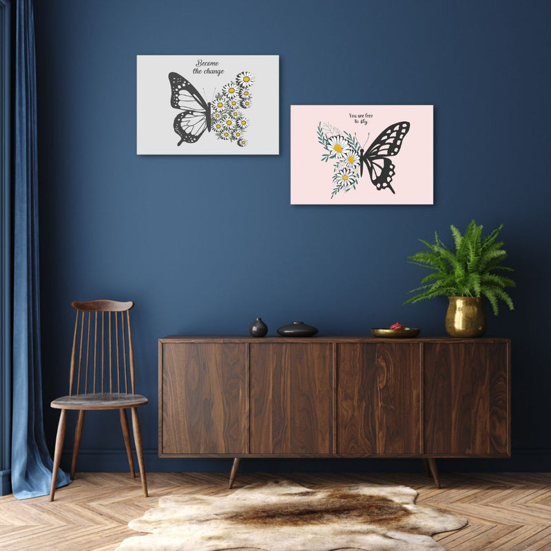 Butterfly With Inspiring Quote Wall Art, Set Of 2