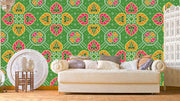 Vintage Green Indian Pattern Wallpaper