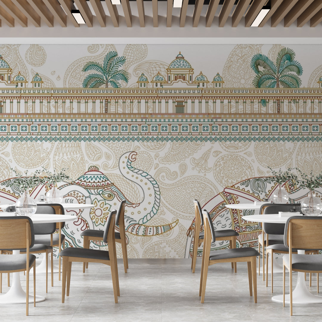 Indian Elephant Pattern Wallpaper