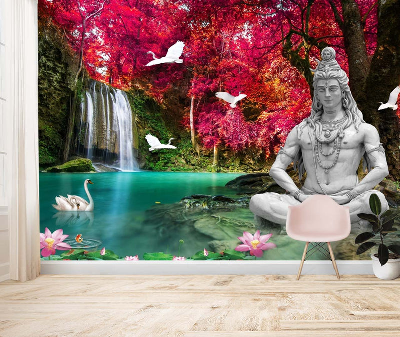Shiva And waterfalls Wallpaper