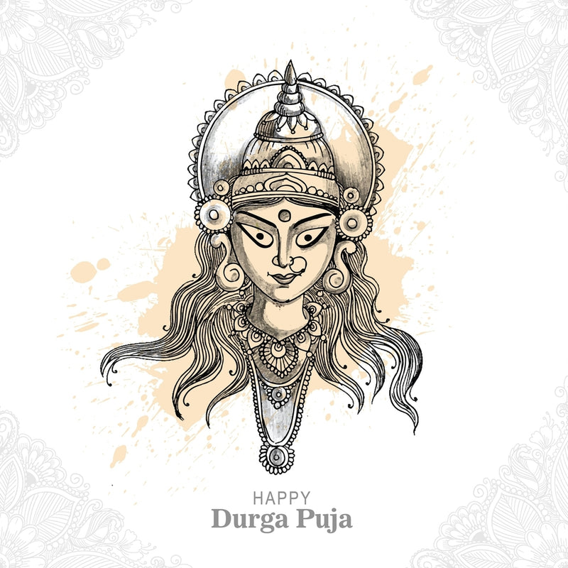 Durga Pencil Sketch Art Self Adhesive Sticker Poster
