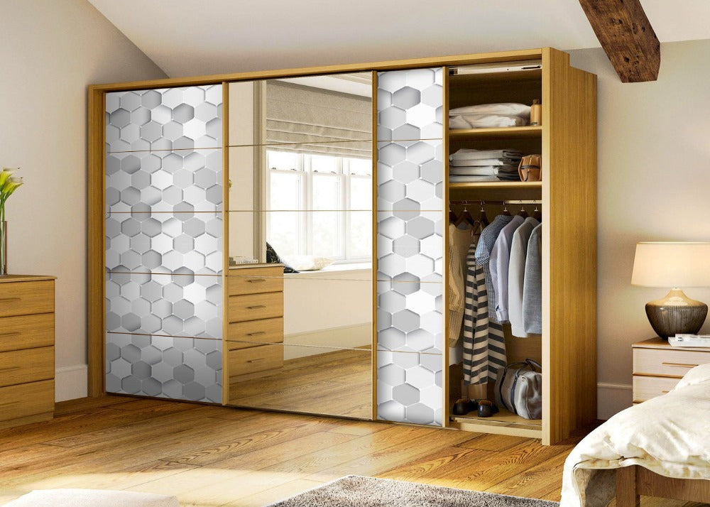White 3D Hexagonal Pattern Self Adhesive Sticker For Wardrobe