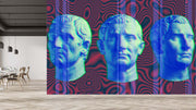 Blue Antique Sculpture Red Background Wallpaper
