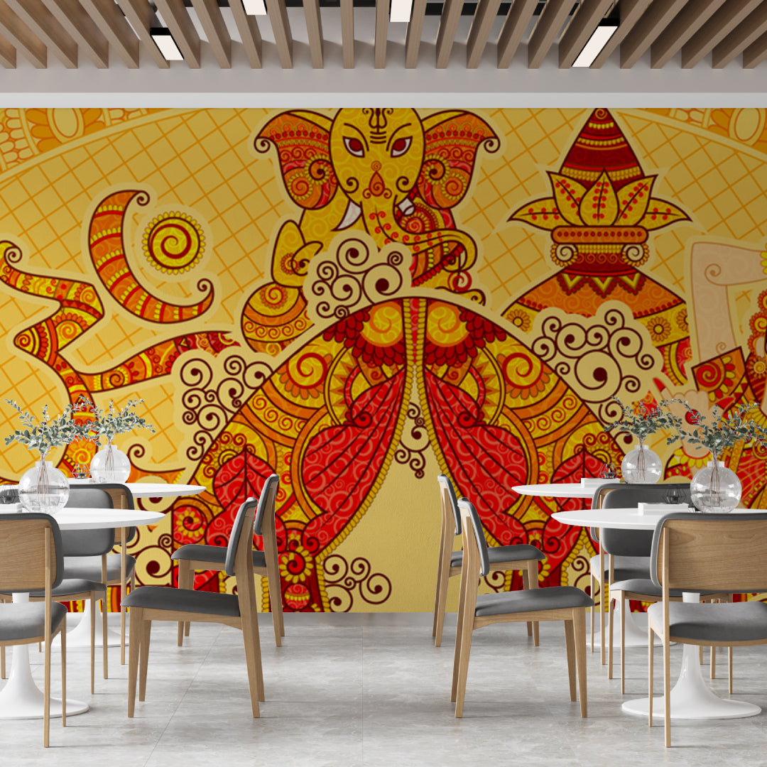 Indian Pattern Elephant Religious Wallpaper