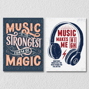 Music Quote And Headphone Wall Art, Set Of 2