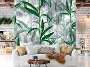 Grey And Green Leaves Background Customized Wallpaper