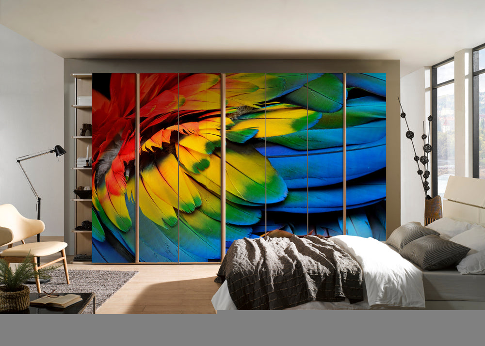 Colourful Leafs Painting Self Adhesive Sticker For Wardrobe