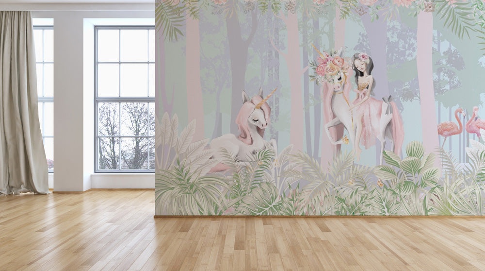 Unicorn Princess Tropical Wallpaper