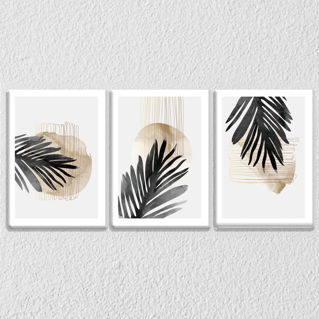 Black Tropical Leaf Prints Set Of 3
