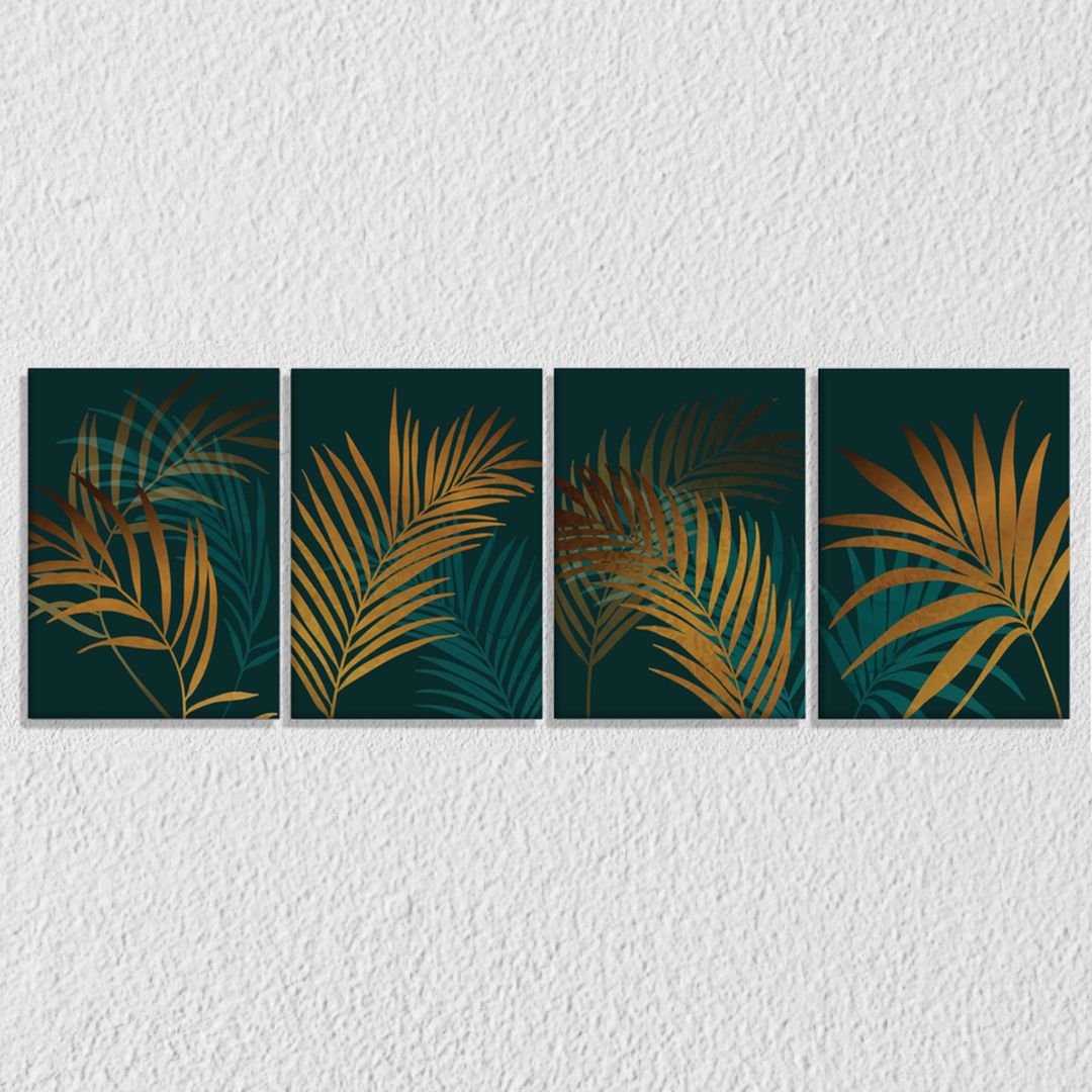 Shiny Golden Tropical Leaves Set Of 4