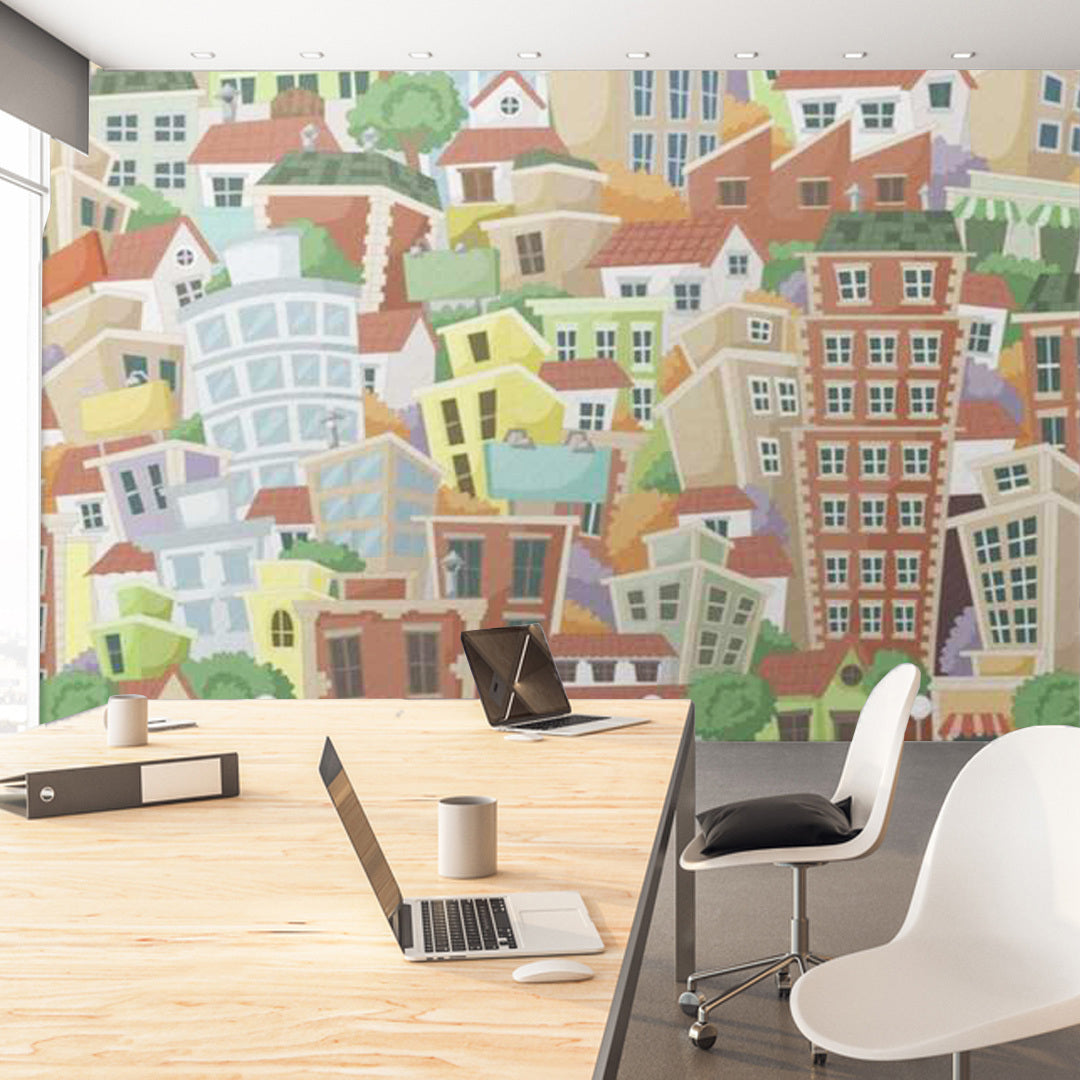Colorful Cartoon City Wallpaper