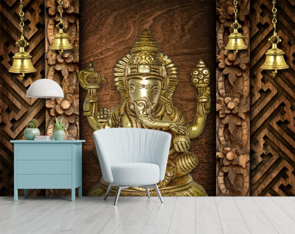 Bronze Colour Ganesha With Brown Background wallpaper for wall