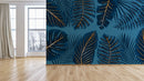 Blue Leaf Blue Background Tropical Wallpaper